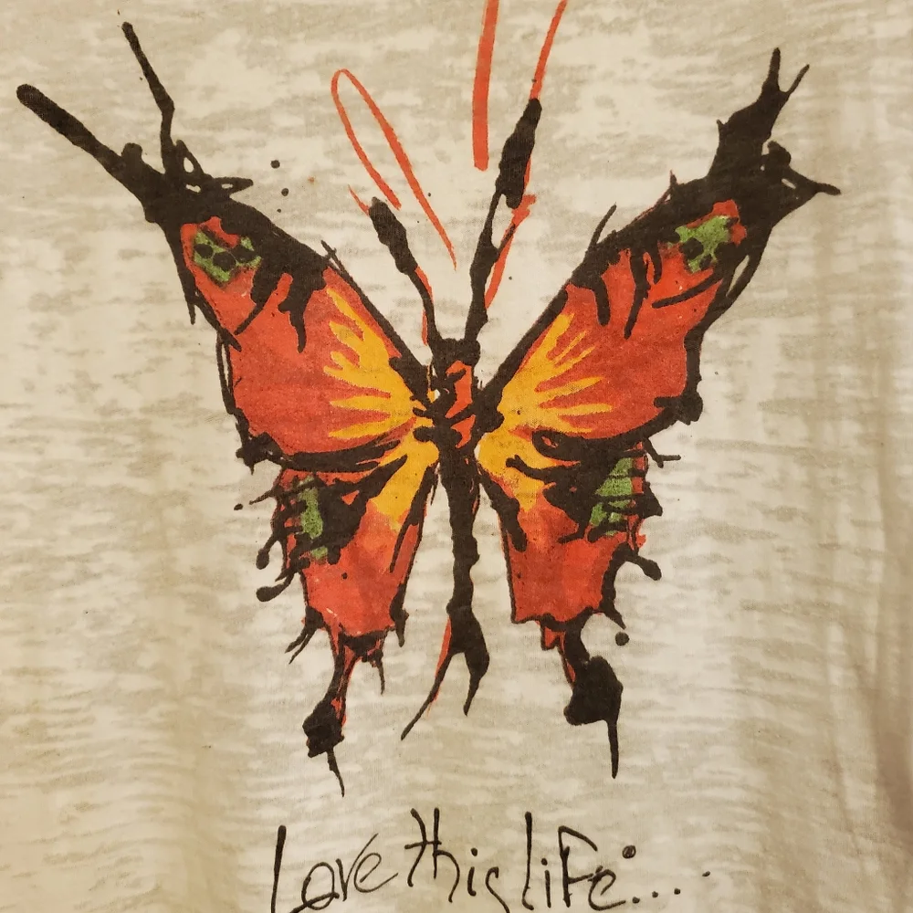 Butterfly Love this Life heathered v neck T shirt small - Picture 5 of 7